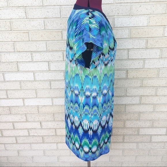 NWT Laundry Dress Size Medium Blue Green Geo Striped Design Shift - Picture 2 of 8